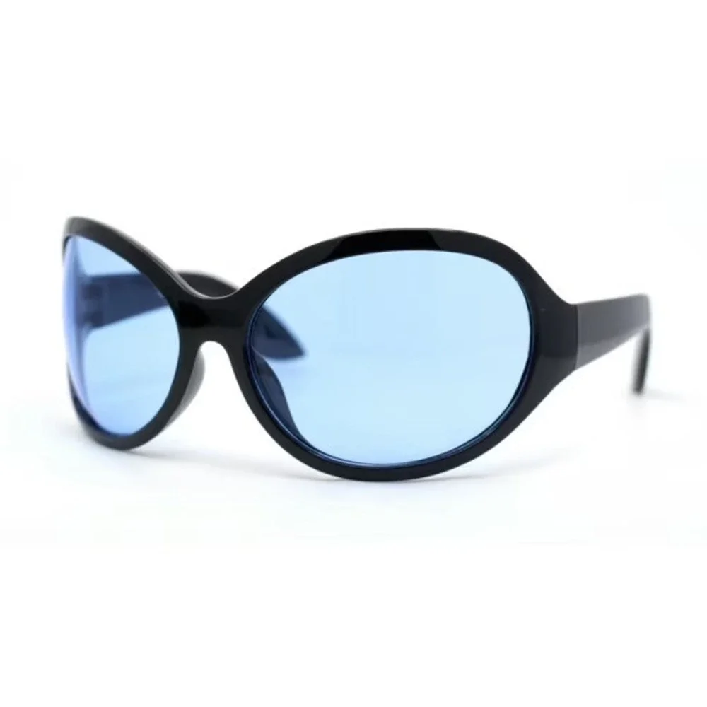 Men's Oversized Black Frame Blue Lens Butterfly Sunglasses UV Protection Fashion